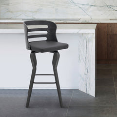 Lusera 30" Swivel Gray Faux Leather and Black Wood Bar Stool