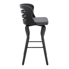 Lusera 30" Swivel Gray Faux Leather and Black Wood Bar Stool