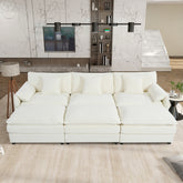 Oversized Deep Seat Sectional Cloud Sofa Sleeper with 3 Ottomans & Soft Pillows, Modular Couch Bed for Living Room, Apartment, DIY Combination Chenille,Beige