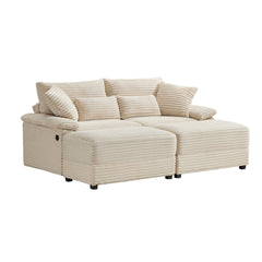 Double Chaise Lounge Set with Reversible Ottoman - Soft Corduroy Fabric, Storage Ottomans,USB Port, Multi-Functional Seat/Table--A
