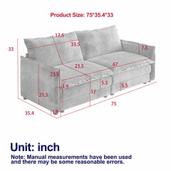 Corduroy Fabric Loveseat Sofa Couch for Living Room, Upholstered Large Size Deep Seat 2-Seat Sofa with 2 Pillow