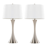 Lenuxe 29" Contemporary Metal Table Lamp in Brushed Nickel with White Textured Linen Shade from Grandview Gallery by LumiSource - Set of 2