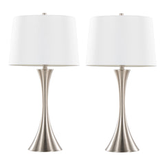 Lenuxe 29" Contemporary Metal Table Lamp in Brushed Nickel with White Textured Linen Shade from Grandview Gallery by LumiSource - Set of 2