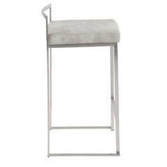 Fuji 26" Contemporary Stackable Counter Stool in Brushed Stainless Steel with Light Grey Cowboy Fabric Cushion by LumiSource - Set of 3