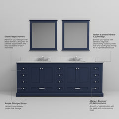 Navy Blue Double Bath Vanity 84 in. W x 22 in. D, and 34 in. Mirrors