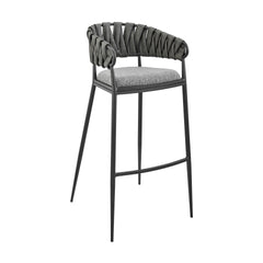 Zaren 30" Bar Stool in Black Metal with Gray Fabric and Faux Leather