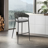 Zaren 30" Bar Stool in Black Metal with Gray Fabric and Faux Leather