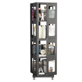 4-Tier All-Steel Rotating Bookshelf with 360° Wheels, Large Size Sturdy & Spacious Book Rack, New Style Black Bookshelf,Easy Assembly