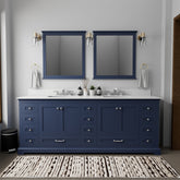 Navy Blue Double Bath Vanity 84 in. W x 22 in. D, Cultured Marble Top, Faucet Set, and 34 in. Mirrors