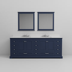 Navy Blue Double Bath Vanity 84 in. W x 22 in. D, Cultured Marble Top, Faucet Set, and 34 in. Mirrors