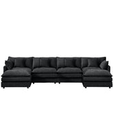Modular Sectional Sofa, 130.7 Inch U Shaped Couch Set for Living Room, 4-Seater Comfy Cloud Couches with Movable Ottoman, DIY Combination, Chenille, Black