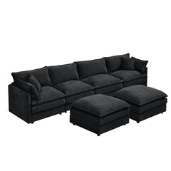 Modular Sectional Sofa, 130.7 Inch U Shaped Couch Set for Living Room, 4-Seater Comfy Cloud Couches with Movable Ottoman, DIY Combination, Chenille, Black