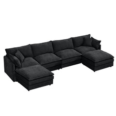 Modular Sectional Sofa, 130.7 Inch U Shaped Couch Set for Living Room, 4-Seater Comfy Cloud Couches with Movable Ottoman, DIY Combination, Chenille, Black
