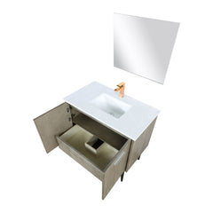 Rustic Acacia Bath Vanity 36 in. W x 20 in. D, Cultured Marble Top, Rose Gold Faucet Set and 28 in. Mirror