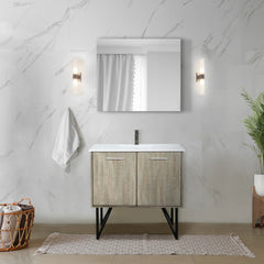 Rustic Acacia Bath Vanity 36 in. W x 20 in. D, Cultured Marble Top, Rose Gold Faucet Set and 28 in. Mirror