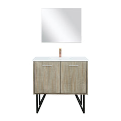 Rustic Acacia Bath Vanity 36 in. W x 20 in. D, Cultured Marble Top, Rose Gold Faucet Set and 28 in. Mirror