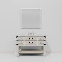 White Oak Single Bath Vanity 48 in. W x 22 in. D, Carrara Marble Top, Faucet Set, and 46 in. Mirror