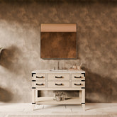 White Oak Single Bath Vanity 48 in. W x 22 in. D, Carrara Marble Top, Faucet Set, and 46 in. Mirror
