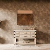 White Oak Single Bath Vanity 48 in. W x 22 in. D, White Quartz Top, Faucet Set, and 46 in. Mirror