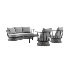 Novante Wicker and Aluminum Outdoor Sofa in Black and Dark Gray