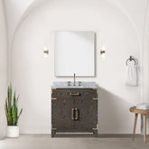 Brown Oak Single Bath Vanity 30 in. W x 22 in. D, Carrara Marble Top, and Faucet Set