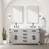 White Oak Double Bath Vanity 60 in. W x 22 in. D
