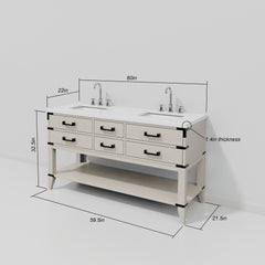 White Oak Double Bath Vanity 60 in. W x 22 in. D