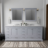Dark Grey Double Bath Vanity 84 in. W x 22 in. D, Carrara Marble Top, and 34 in. Mirrors