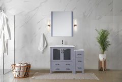 Dark Grey Bath Vanity 42 in. W x 18.25 in. D, with Side Cabinet, White Ceramic Top, and 28 in. Mirror