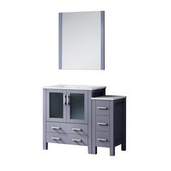 Dark Grey Bath Vanity 42 in. W x 18.25 in. D, with Side Cabinet, White Ceramic Top, and 28 in. Mirror