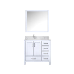 White Bath Vanity 36 in. W x 22 in. D, Left Offset Carrara Marble Top, Faucet Set, and 34 in. Mirrors