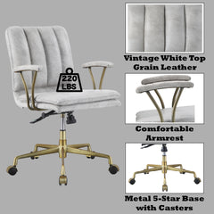 Damir Vintage White Top Grain Leather & Chrome Finish Office Chair