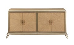 Dodie Natural Oak Sunburst Pattern & Taupe Champaign Finish Console Cabinet