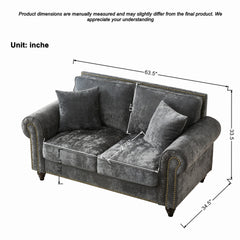 63" Modern 2-Seater Sofa with Rolled Arms,Chenille Upholstered Couch with Wood Legs and Nailhead Trim for Living Room, Apartment,Gray