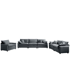 3 Piece Comfortable Oversized Sectional Sofa, One Single Sofa and One 2-Seater Sofa and One 3-Seater Sofa ,Grey Corduroy Deep Seat Sofa