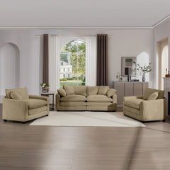 Warm and Cozy Sofa Set with Soft Cushions and Pillows, Home Theater Style Sofa Set Consisting of One 2-Seater Sofas and Two Single Sofa in Tan Corduroy Fabric