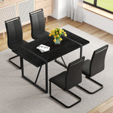 Black Faux Wood Grain MDF Dining Table Set.A minimalist retro rectangular dining table with a black textured top.Paired with 4 Black PU chairs with Black Featuring arched black legs.