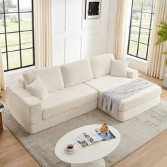 Right sofa seat, L shape Modular Sectional Sofa, Compressed Sectional Sofa Modern Minimalist Style Corduroy Couch,Unfold into a bed, Bedroom, Comfy Compressed Sofa Couch Space-Efficient Design-Beige