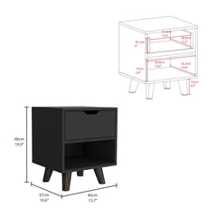 Crail Nightstand with 1 Open Storage Shelf, 1 Drawer and Wooden Legs