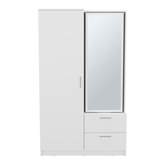 Seville 71" High Mirror Armoire, One Door Cabinet, Two Drawers , Hanging Rod, Rotating Mirror And Shoe Rack, Two Shelves White