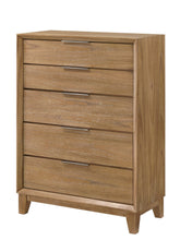 1pc Contemporary 5-Drawer Tall Chest Natural Wood Finish Wooden Bedroom Furniture