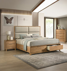 1pc Contemporary 5-Drawer Tall Chest Natural Wood Finish Wooden Bedroom Furniture