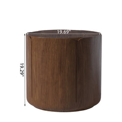 19.29"H Round Outdoor Indoor Side Table Set, Modern Wood Grain Patio Garden Stool Set, Sturdy Magnesium Oxide Waterproof, No-Assembly Table for Patio, Garden, Backyard, Living Room,Brown,Set of 2