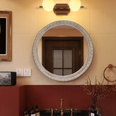 Ornate Round Wall Mirror (23.62" x 23.62") - Distressed Silver-Gold Carved Frame, Decorative Hanging Mirror for Bathroom, Bedroom, Entryway & Living Room
