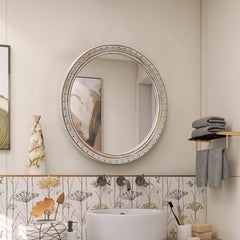 Ornate Round Wall Mirror (23.62" x 23.62") - Distressed Silver-Gold Carved Frame, Decorative Hanging Mirror for Bathroom, Bedroom, Entryway & Living Room