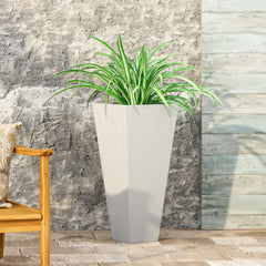 13" x 28.5" Outdoor Modern MGO Cast Stone Planter, White