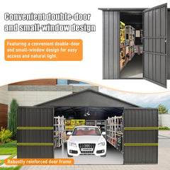 12x20FT Outdoor Metal Garage Shed, Extra Large Metal Carport with Lockable Double Hinged Doors, Heavy Duty Car Shelter for Car, Truck, Motorcycle and Lawn Equipment, Dark Grey