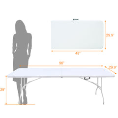 8ft Folding Table, Portable Plastic Table for Camping, Picnics, Parties, High Load Bearing Foldable Table White