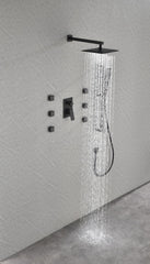 Wall mounted shower system with 6 body sprays and hand shower