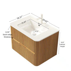 NOOR 30" Bathroom Vanity with Sink, Wall-Mounted Floating Plywood Striped Bathroom Storage Cabinet with 2 Drawers, White Rectangle Ceramic Basin, NO Faucet, Pre-assembled, Natural Woodgrain Color